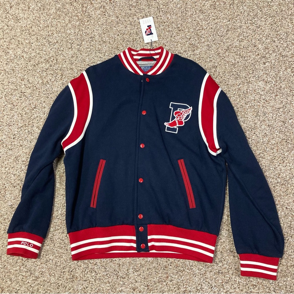 Polo Sport Ralph Lauren P-Wing Varsity Jacket sz LG Stadium 1992 Snow Beach VTG